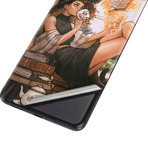 Cozy Autumn Library Witch with Cat and Coffee by Ivy Dolamore Galaxy S21 Plus 5G Skin